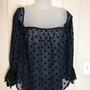 Boutique Ciel Black Polka Dots Black Polyester Off Cold Shoulder Eyelet Cuffs